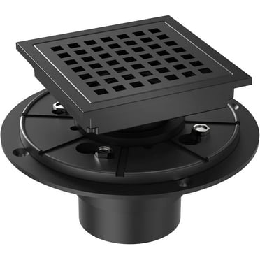 4 Inch Square Shower Floor Drain with Flange,Quadrato Pattern Grate Removable,Food-Grade SUS 304 Stainless Steel,Watermark&CUPC Certified,Matte Black