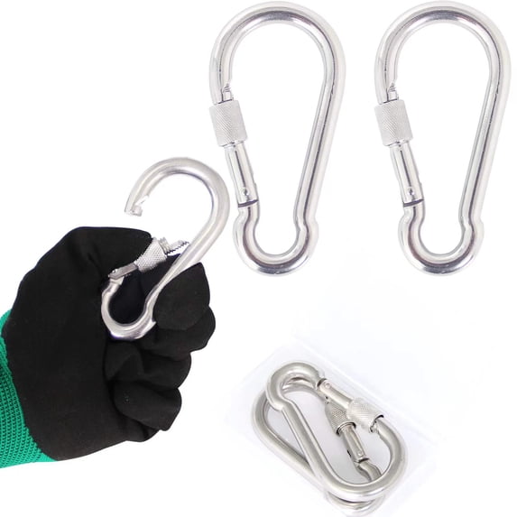 4 Inch Stainless Steel Locking Type Carabiner Clip Spring Snap Hook - 2 Packs Heavy Duty Carabiner Clips for Keys, Swing Set, Camping, Fishing, Hiking Traveling, 650 lbs Capacity