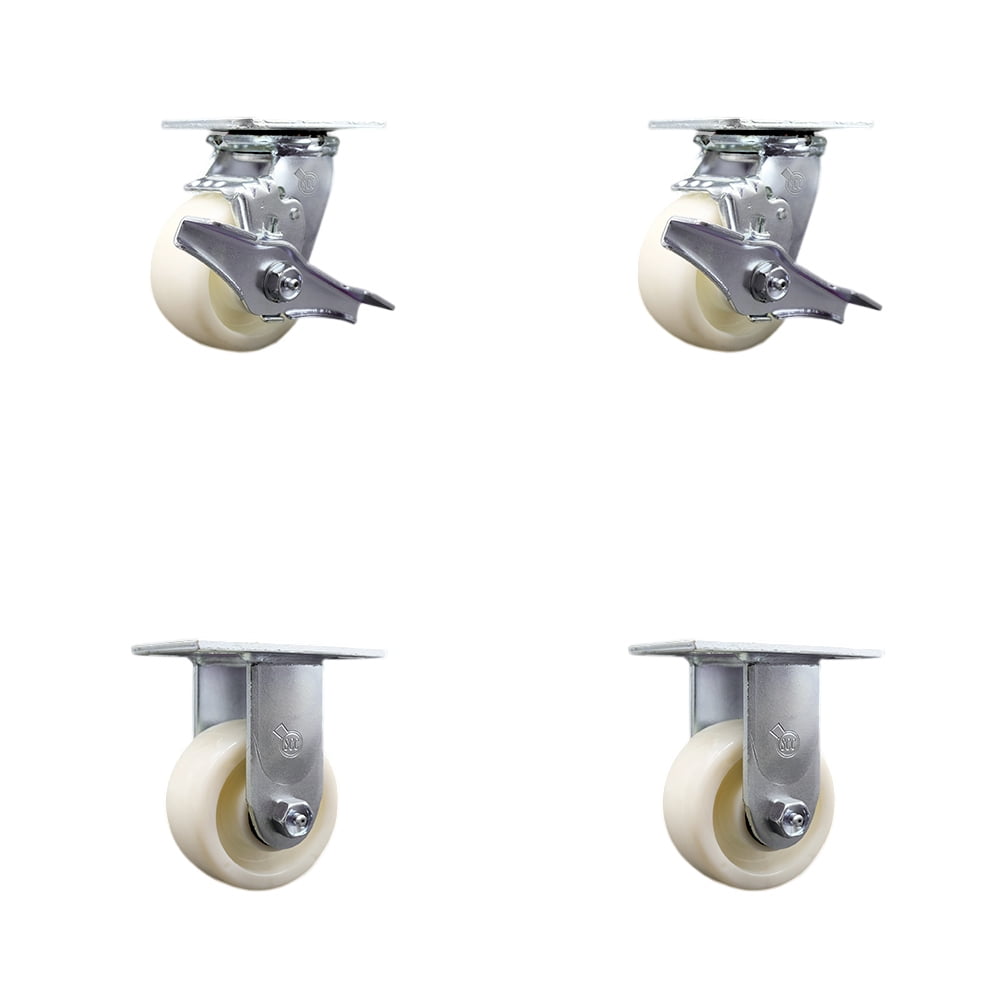 4 Inch Stainless Steel Nylon Caster Set with 2 Brakes/Swivel Lock 2 ...
