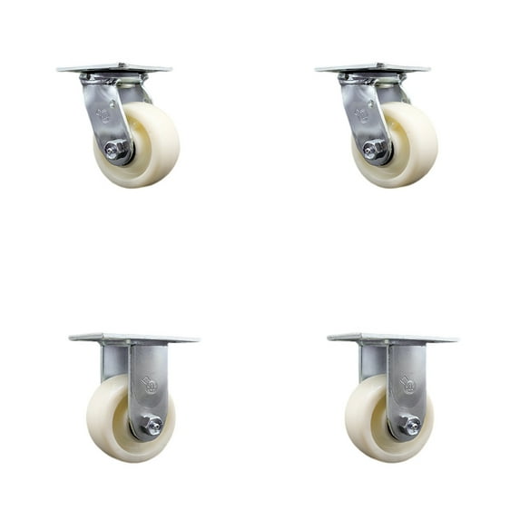4 Inch Stainless Steel Nylon Caster Set with Ball Bearings 2 Swivel 2 Rigid SCC
