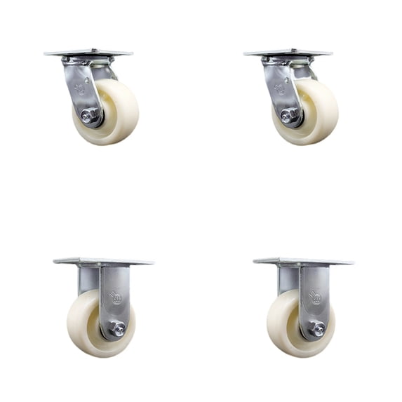 4 Inch Stainless Steel Nylon Caster Set with Ball Bearings 2 Swivel Lock 2 Rigid