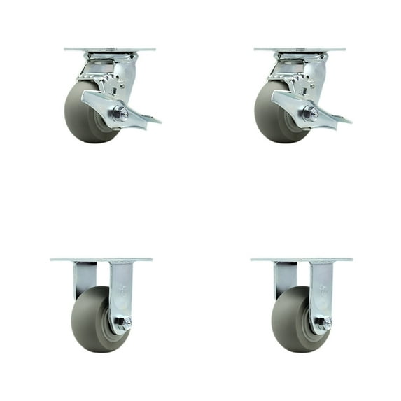 4 Inch Stainless Steel Thermoplastic Caster Set with 2 Brake/Swivel Lock 2 Rigid