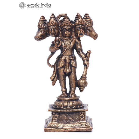 4 Inch Standing Panchamukhi Hanuman Copper Statue - Five-Faced Guardian Deity