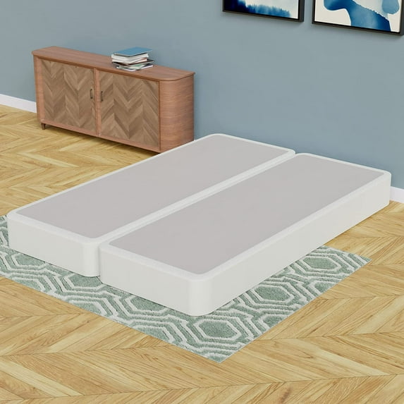4-Inch Sturdy Split Box Spring for Mattress Support-Durable and Fully Assembled, Natural Wood Foundation for Full, White, Beige