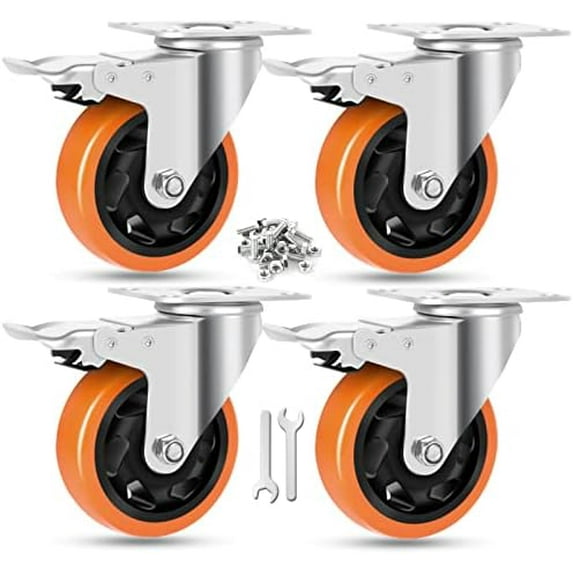 4 Inch Swivel Casters with Brake Set of 4 Heavy Duty of 1200 lbs ...