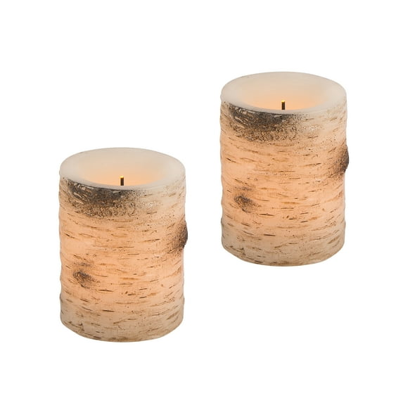 4-Inch Tall Wax Candles with Birch Bark Effect, Glow Wick® Feature and Timer Feature (Set of 2)
