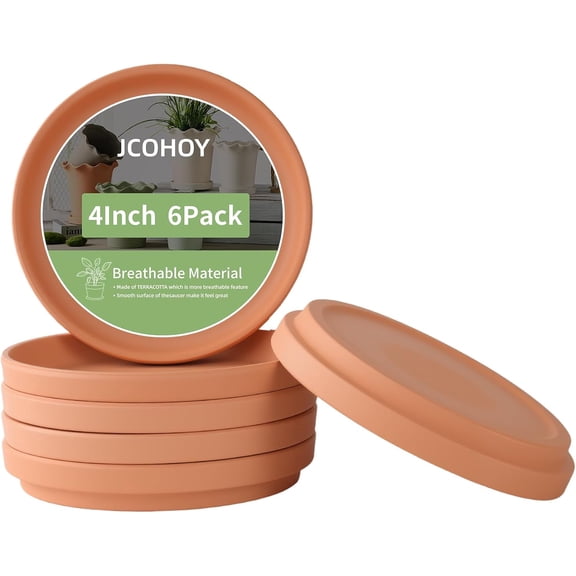 4 Inch Terracotta Plant Saucer Pots Tray - 6 Pcs Round Planter Saucers for Indoor & Outdoor Plants, Small Clay Trays Perfect for 3 Inch 3.5 Inch 4 Inch Flower Pot(4INCH)