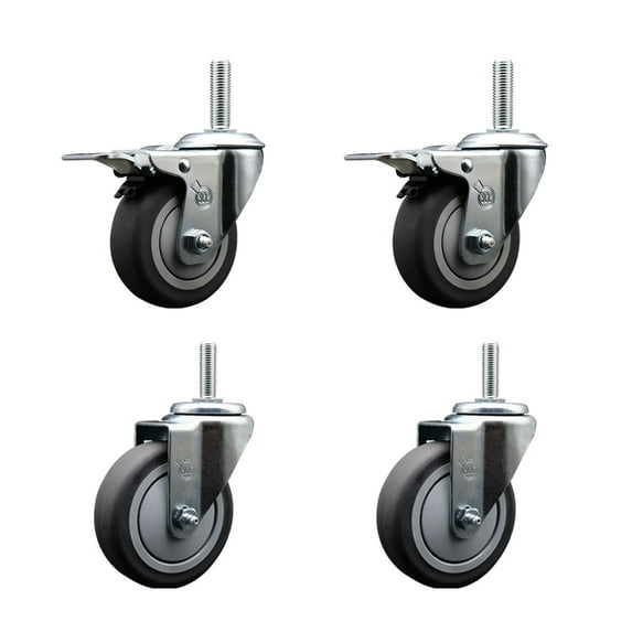 4 Inch Thermo Rubber Swivel 5/8 Inch Threaded Stem Caster Set 2 Total Lock Brake