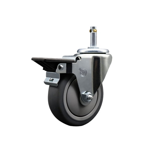 4 Inch Thermo Rubber Wheel Swivel 7/16 Inch Grip Ring Stem Caster with Brake