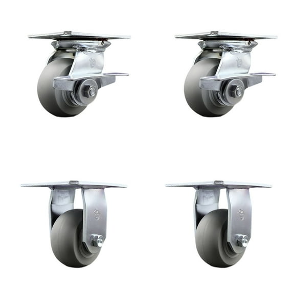 4 Inch Thermoplastic Caster Set with Ball Bearing 2 Brakes and 2 Rigid SCC