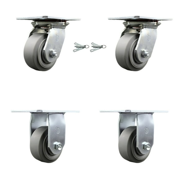 4 Inch Thermoplastic Caster Set with Roller Bearing 2 Swivel Lock and 2 Rigid