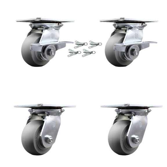 4 Inch Thermoplastic Caster Set with Roller Bearing 4 Swivel Lock and 2 Brake