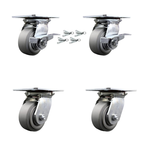 4 Inch Thermoplastic Caster Set with Roller Bearing 4 Swivel Lock and 2 Brake