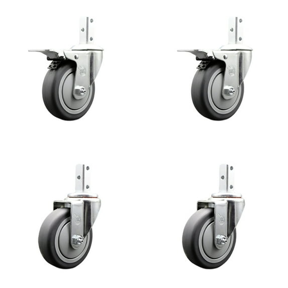 4 Inch Thermoplastic Rubber 3/4 Inch Square Stem Caster Set 2 Total Lock Brakes