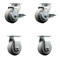 4 Inch Thermoplastic Rubber Caster Set with Ball Bearings 2 Brakes 2 Rigid