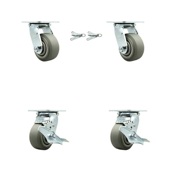 4 Inch Thermoplastic Rubber Caster Set with Roller Bearing 2 Swivel Lock 2 Brake