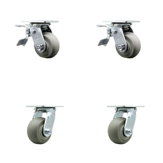 4 Inch Thermoplastic Rubber Caster Set with Roller Bearing 2 Total Lock Brake