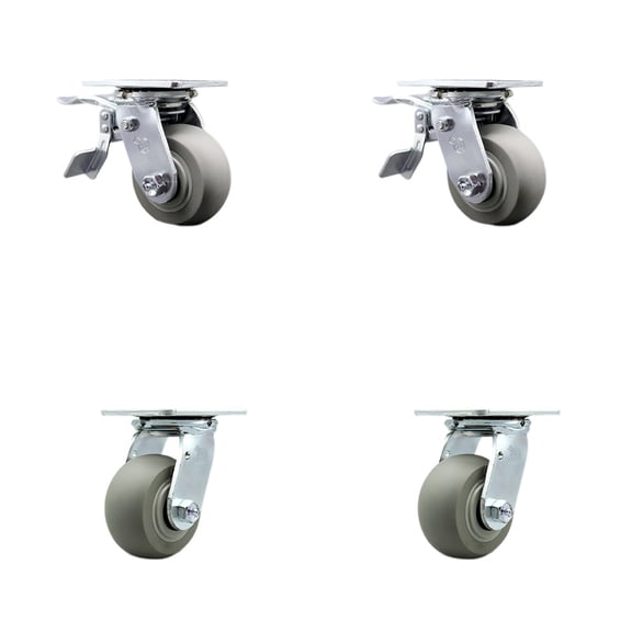 4 Inch Thermoplastic Rubber Caster Set with Roller Bearing 2 Total Lock Brake