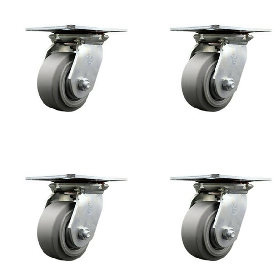 4 Inch Thermoplastic Rubber Caster Set with Ball Bearings and Swivel Locks SCC