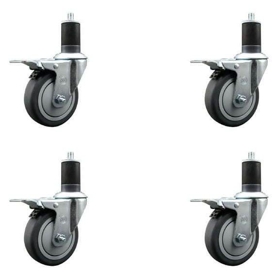 4 Inch Thermo Rubber Swivel 1-5/8 Inch Expanding Stem Caster Set Brake