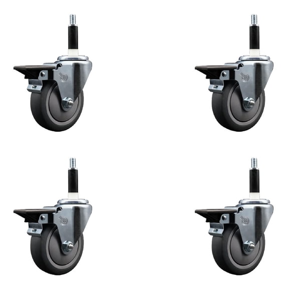 4 Inch Thermoplastic Rubber Swivel 3/4 Inch Expanding Stem Caster Set with Brake