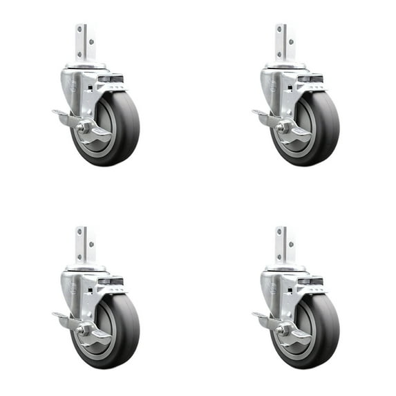 4 Inch Thermoplastic Rubber Swivel 3/4 Inch Square Stem Caster Set with Brake