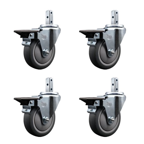 4 Inch Thermoplastic Rubber Swivel 3/4 Inch Square Stem Caster Set with Brake