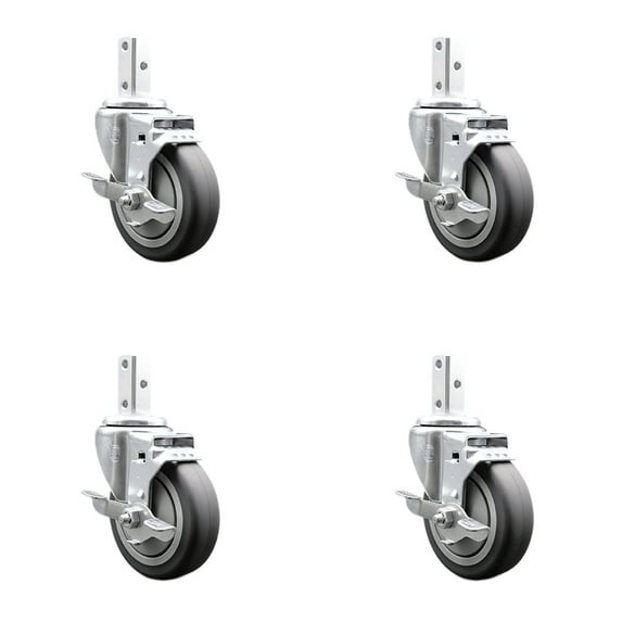 4 Inch Thermoplastic Rubber Swivel 7/8 Inch Square Stem Caster Set with Brake