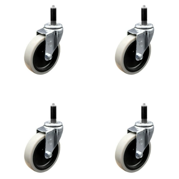 4 Inch Thermoplastic Rubber Wheel 1 Inch Expanding Stem Caster Set of 4 SCC