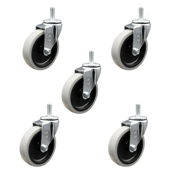 4 Inch Thermoplastic Rubber Wheel 12mm Threaded Stem Caster Set of 5 SCC