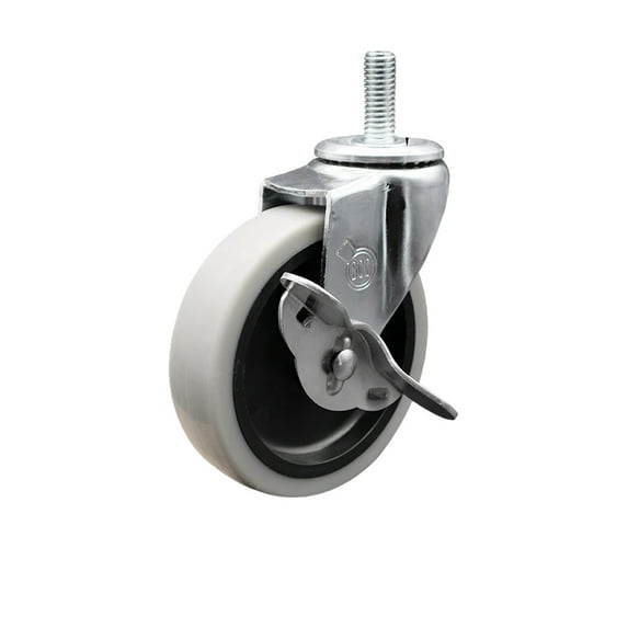 4 Inch Thermoplastic Rubber Wheel 3/8 Inch Threaded Stem Caster with Brake SCC
