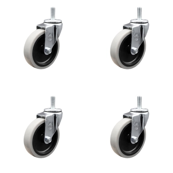 4 Inch Thermoplastic Rubber Wheel 5/16 Inch Threaded Stem Caster Set of 4 SCC