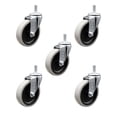 thumbnail image 1 of 4 Inch Thermoplastic Rubber Wheel 5/16 Inch Threaded Stem Caster Set of 5 SCC, 1 of 2
