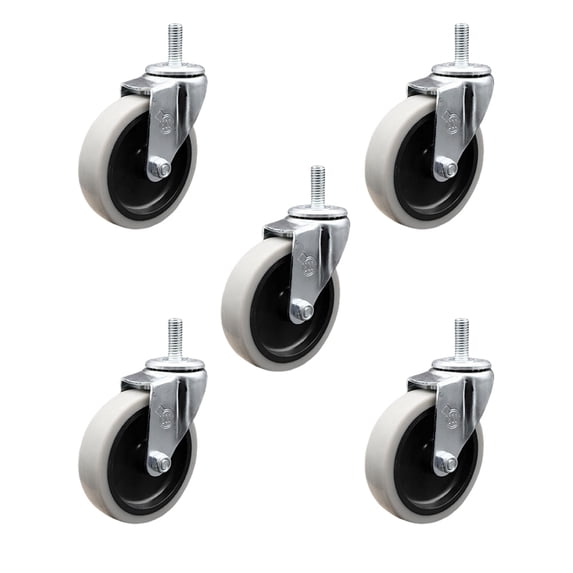 4 Inch Thermoplastic Rubber Wheel 5/16 Inch Threaded Stem Caster Set of 5 SCC