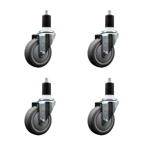 4 Inch Thermoplastic Rubber Wheel Swivel 1-1/2 Inch Expanding Stem Caster Set