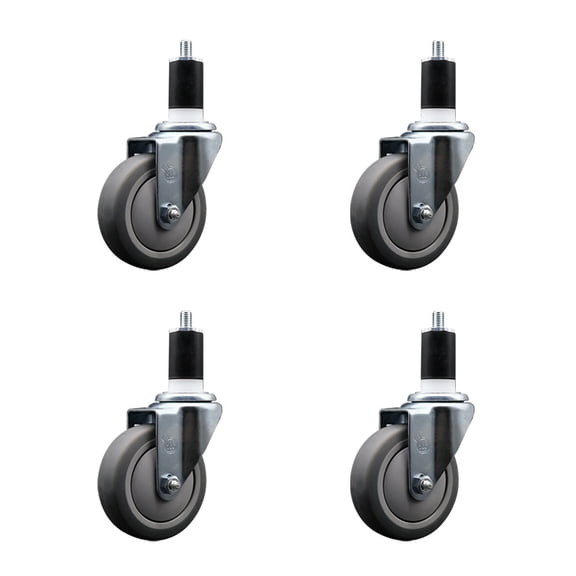 4 Inch Thermoplastic Rubber Wheel Swivel 1-1/2 Inch Expanding Stem Caster Set