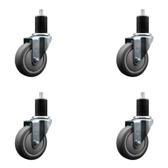 4 Inch Thermoplastic Rubber Wheel Swivel 1-3/4 Inch Expanding Stem Caster Set SCC