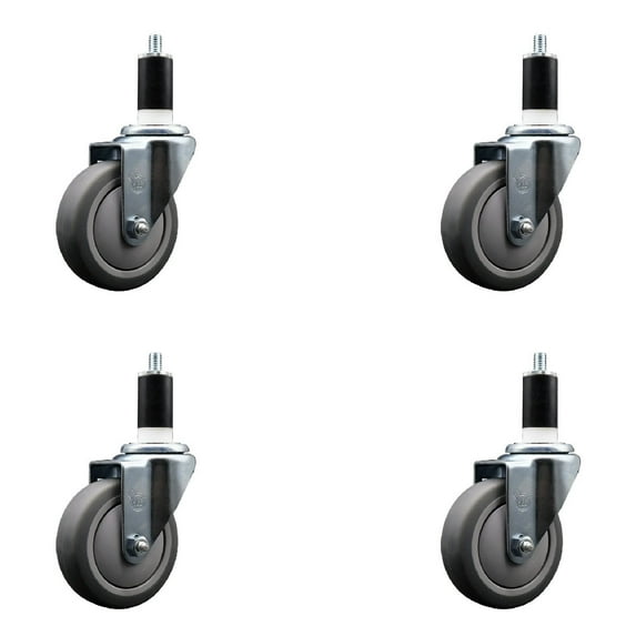 4 Inch Thermo Rubber Wheel Swivel 1-3/8 Inch Expanding Stem Caster Set