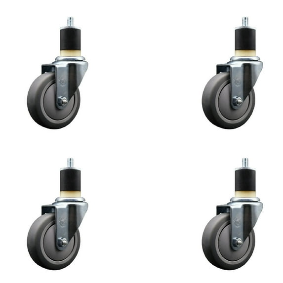 4 Inch Thermo Rubber Wheel Swivel 1-7/8 Inch Expanding Stem Caster Set