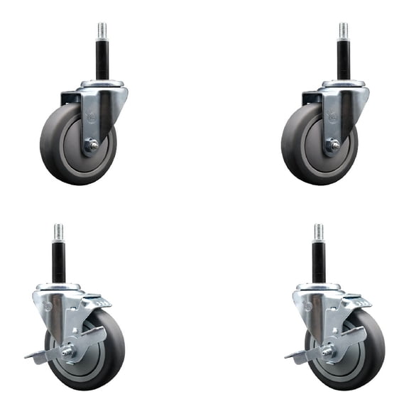 4 Inch Thermo Rubber Wheel Swivel 3/4 Inch Expanding Stem Caster Set 2 Brakes