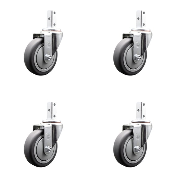 4 Inch Thermoplastic Rubber Wheel Swivel 3/4 Inch Square Stem Caster Set SCC