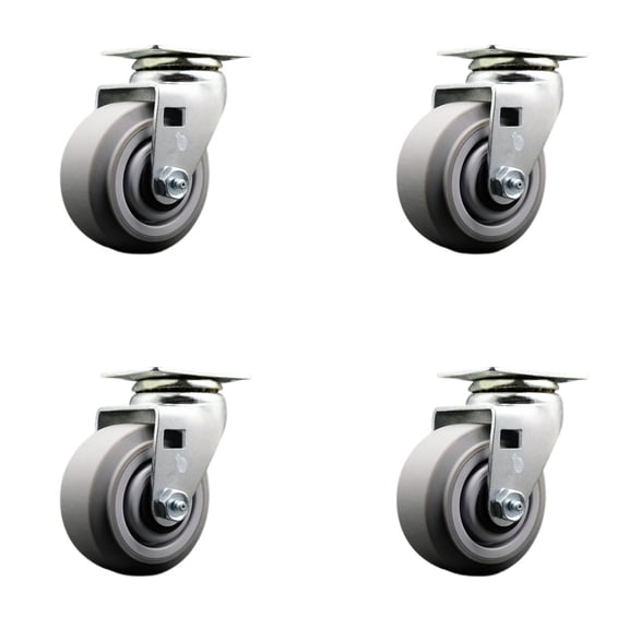 4 Inch Thermoplastic Rubber Wheel Swivel Caster Set with Roller Bearings SCC