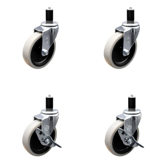 4 Inch Thermoplastic Wheel 1-1/2 Inch Expanding Stem Caster Set with 2 Brakes