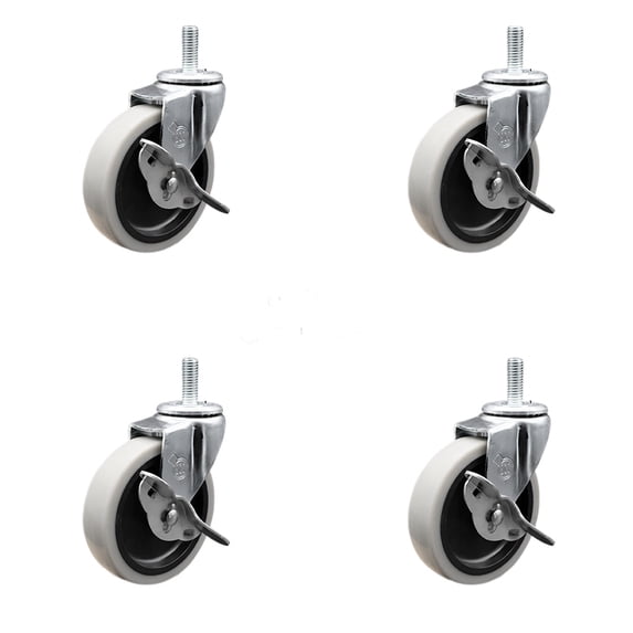4 Inch Thermoplastic Wheel 10mm Threaded Stem Caster Set with Brakes Set of 4