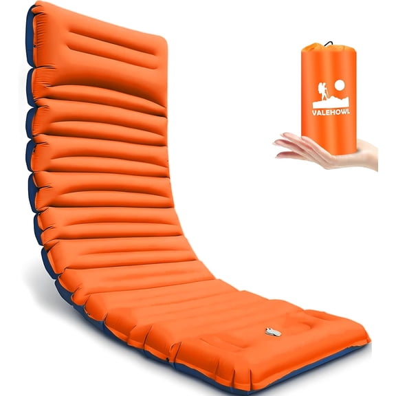4 Inch Thick Camping Sleeping Pad with Built-In Pillow and Pump  R Value 4.0, Waterproof Air Mattress for Hiking and Travel, Vibrant Orange, Single Size