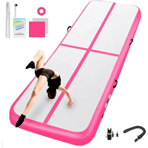 4-Inch Thick Inflatable Air Jump Mat with Electric Pump, Large Training Pad for Cheerleading, Gymnastics, Yoga, and Fitness, Portable PVC Mat for Indoor and Outdoor Use at Home, Pool, or Park