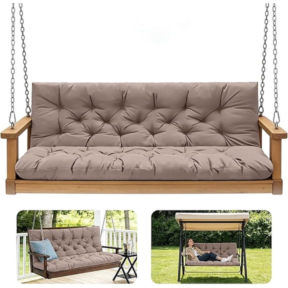 4 Inch Thick Porch Swing Cushions, 3 Seater Replacement Cushion with Backrest & 14 Ties, Fade-Resistant Outdoor Bench Swing Pad