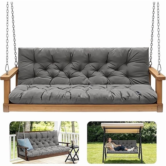 4 Inch Thick Porch Swing Cushions, 3 Seater Replacement Cushion with Backrest & 17 Ties, Fade-Resistant Outdoor Bench Swing Pad