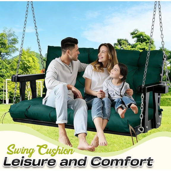 4-Inch Thick Waterproof Porch Swing Cushions with Backrest, 2-3 Seat Replacement for Outdoor Garden Bench, Lake Blue