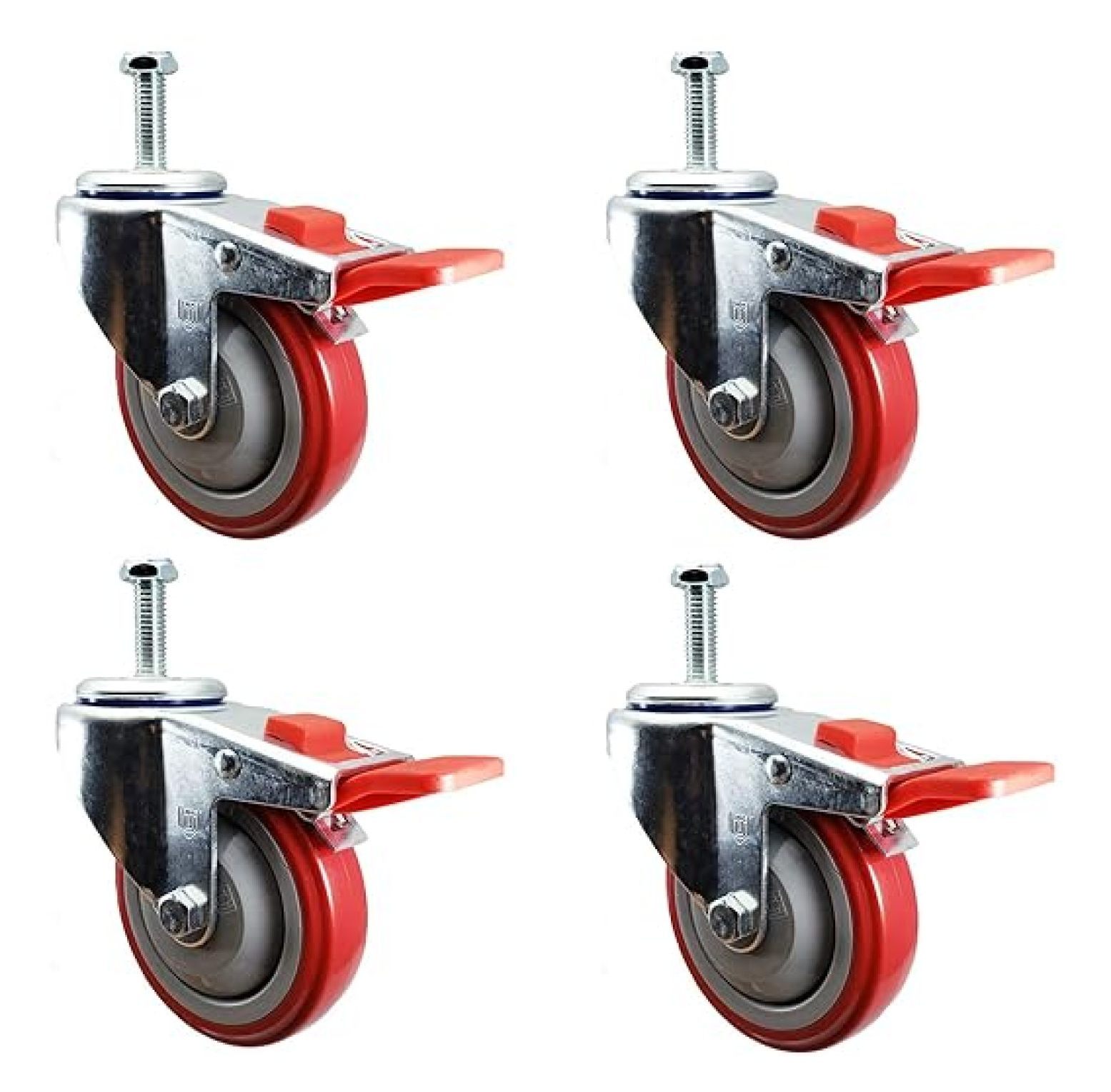 Wheel With Lock 4 Inch Total Lock Caster - Red Polyurethane Wheel - 1/2